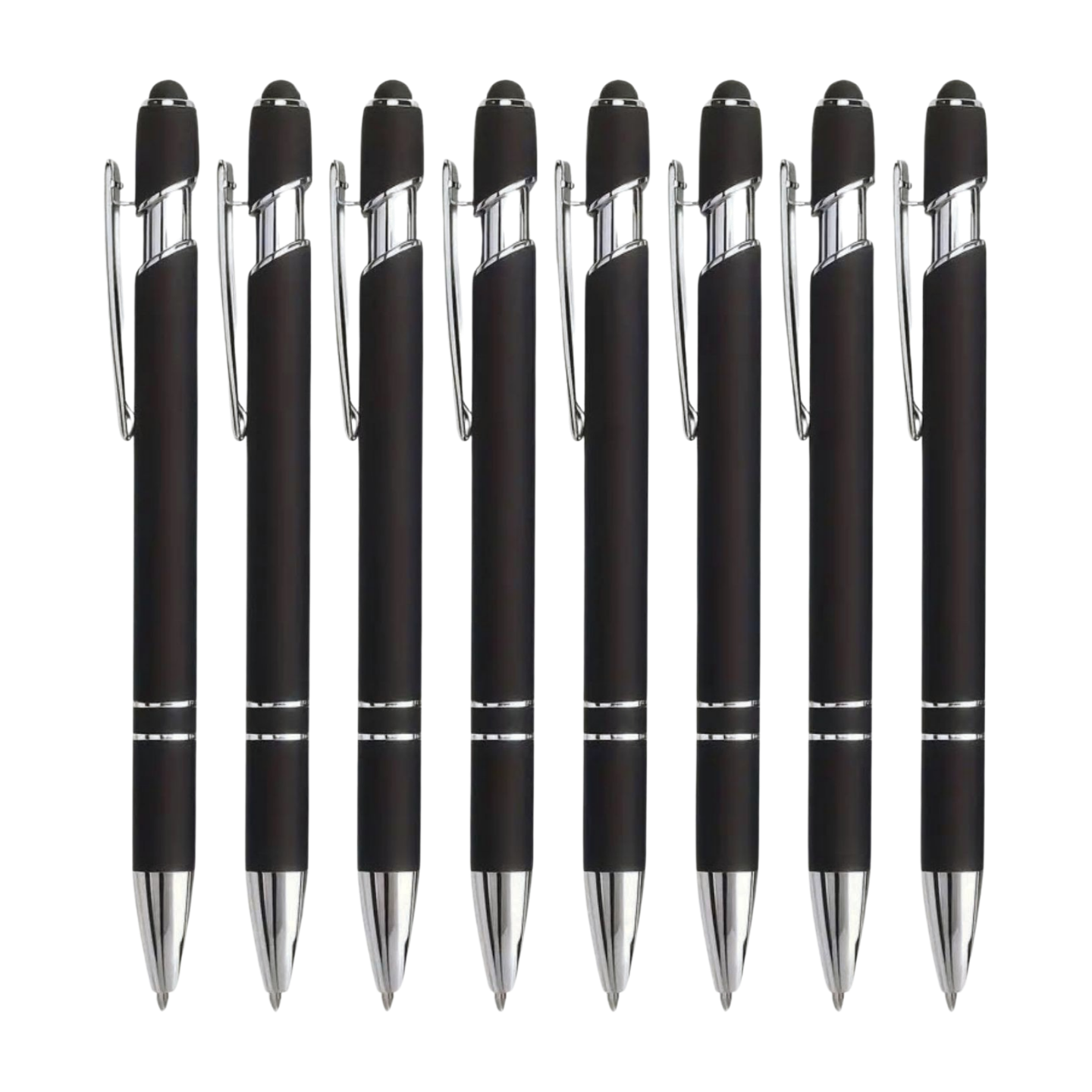 8-Pack (Black) 2-in-1 Metal Retractable Ballpoint Pens with Stylus Tip. Great Pens for Touchscreen iPhones, Tablets, Laptops and other Capacitive Devices. 1.0 mm Black Ink