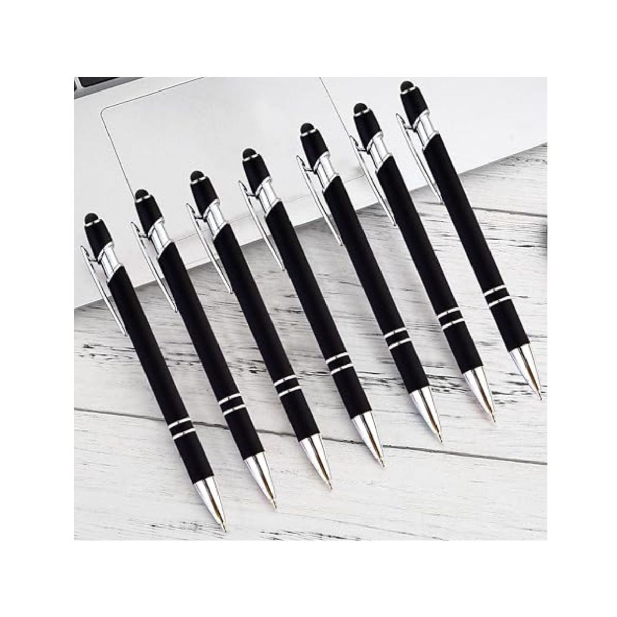 8-Pack (Black) 2-in-1 Metal Retractable Ballpoint Pens with Stylus Tip. Great Pens for Touchscreen iPhones, Tablets, Laptops and other Capacitive Devices. 1.0 mm Black Ink