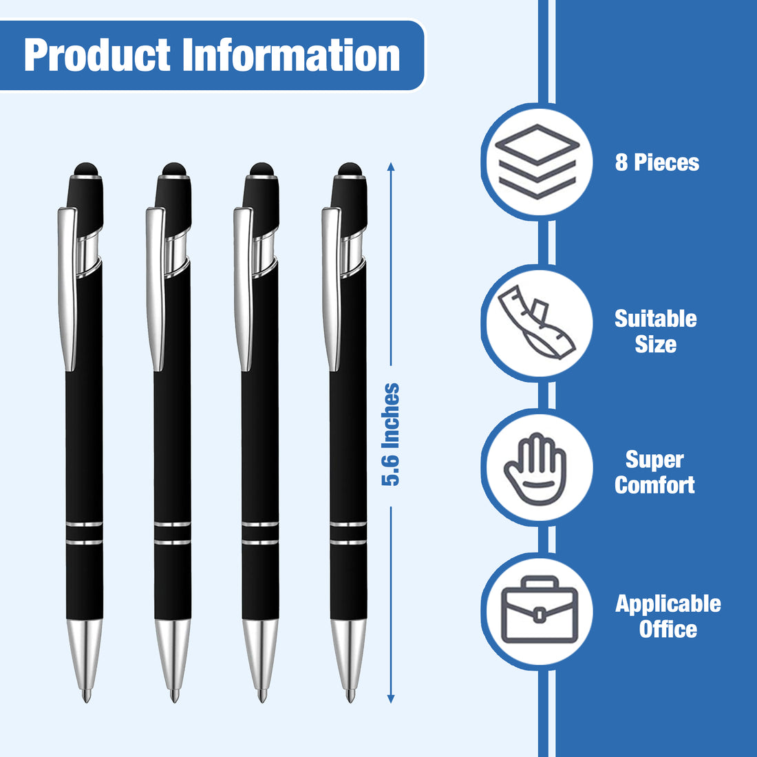 FareCo Stylus Ballpoint Pens – 2-in-1 Retractable Design, 8-Pack – Works on Touchscreens – Multiple Colors